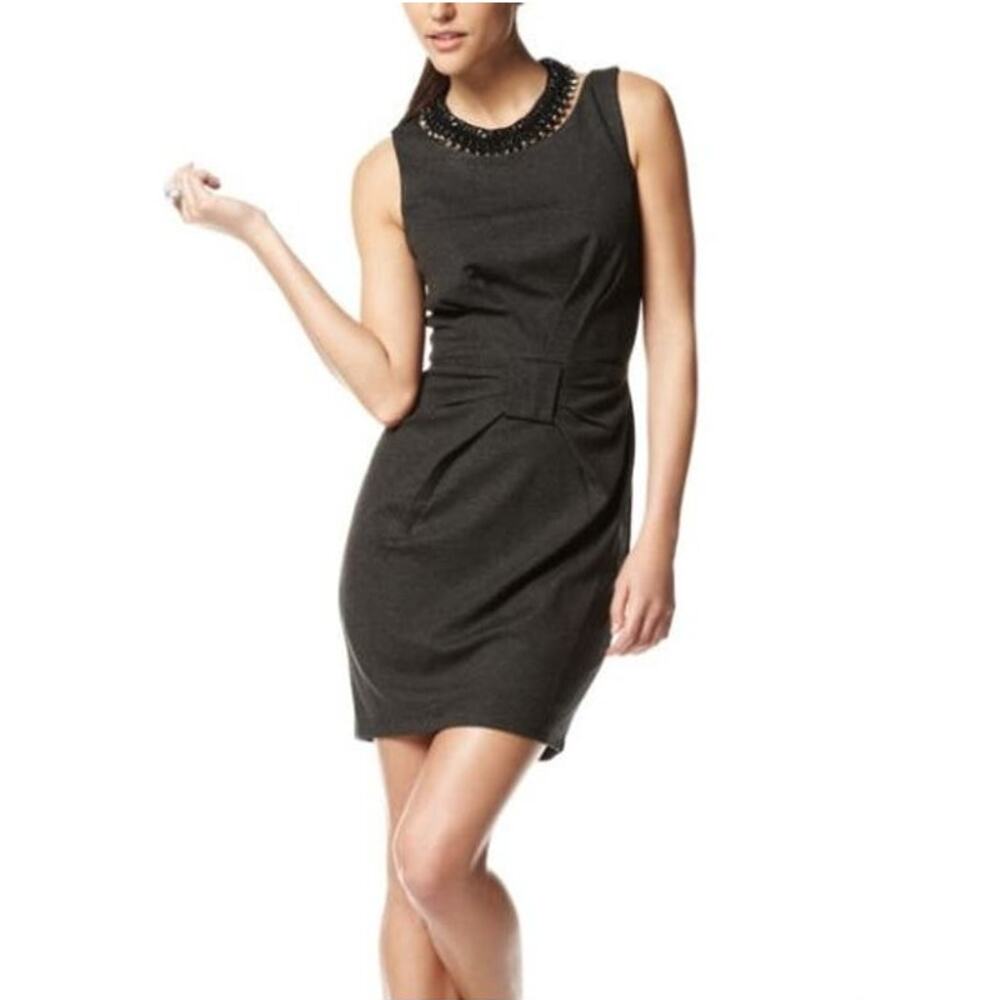 Bailey 44 Gray Knit Sheath Dress with Waist Gathered Bow Detail